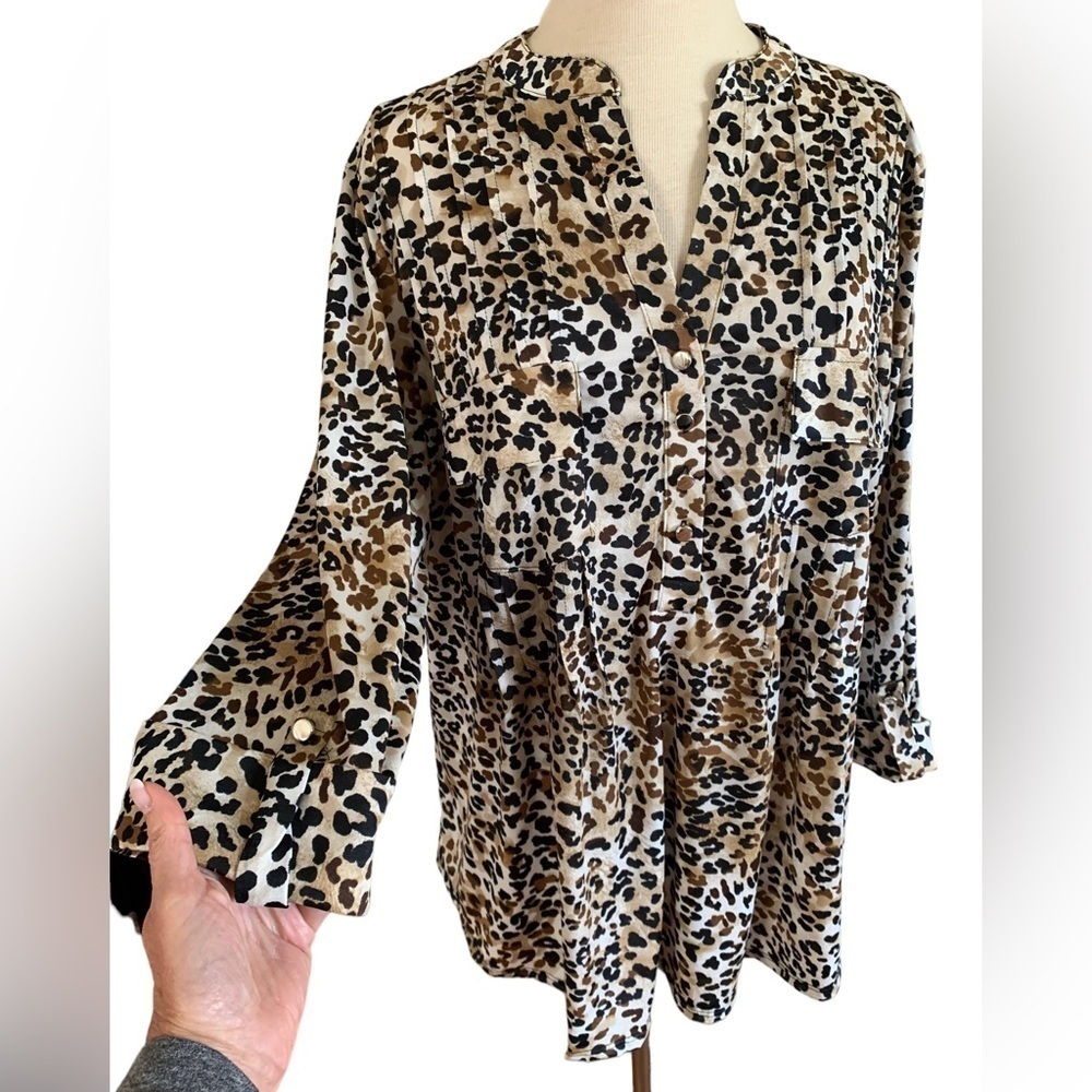 COCOMO 2X Brown Plus Size 3/4 sleeve women's Pintuck Blouse top tunic - Picture 5 of 13